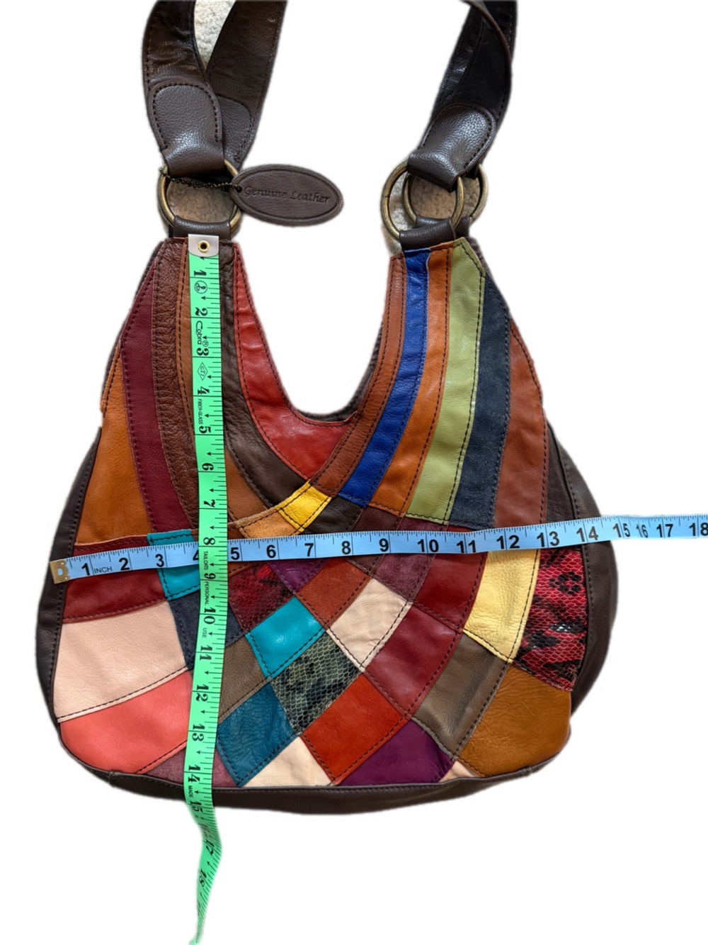 Wilsons Leather Multicolor Genuine Leather Patchwork Hobo Shoulder Boho Purse - Picture 6 of 10